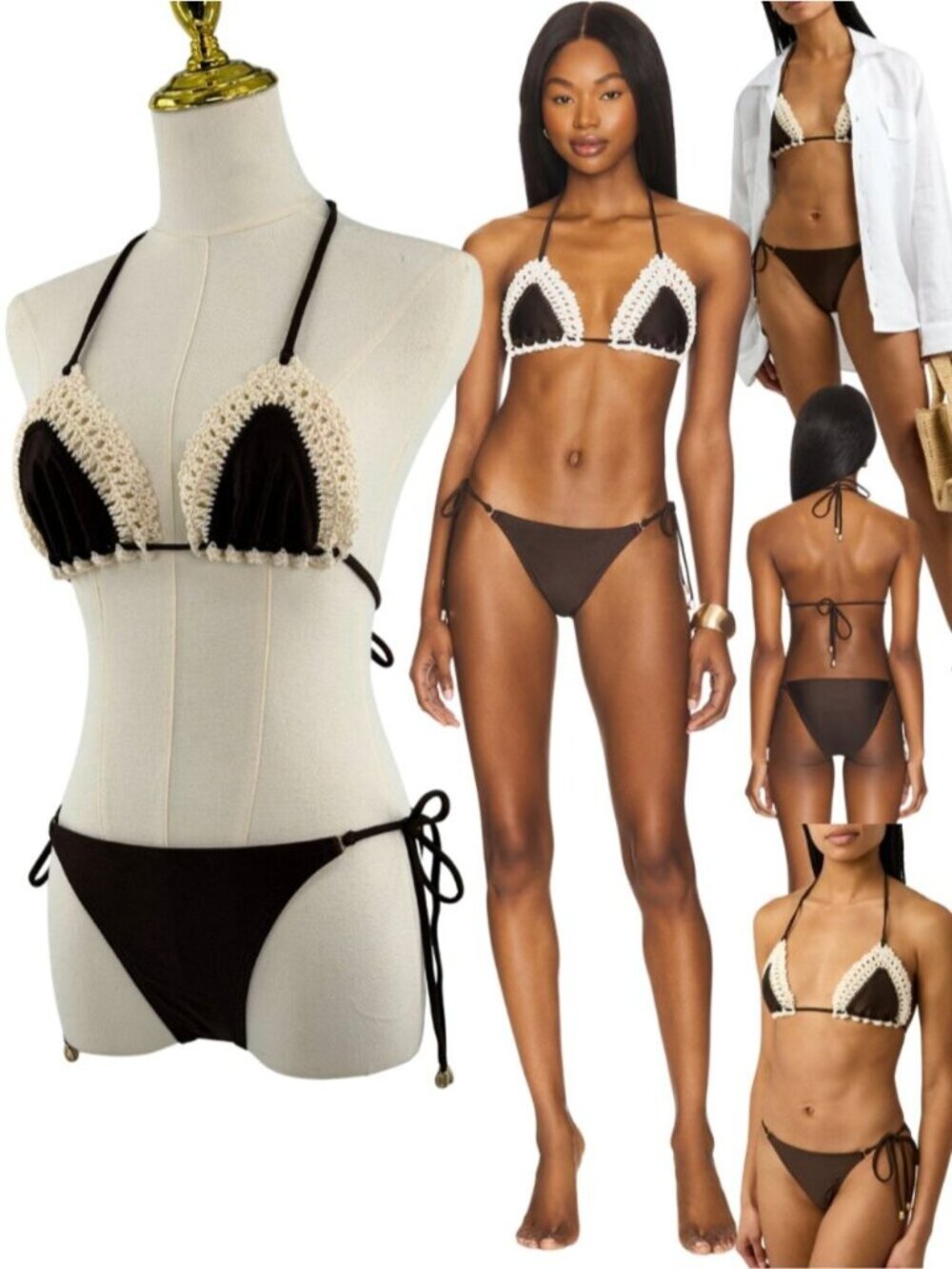 🆕 ZIMMERMANN 🧿 NWT Acacia Crochet-Trimmed Bikini, Chocolate - Sz 2 US 6 / 8